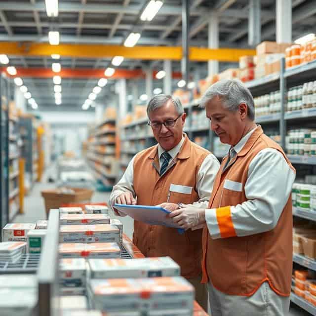 Pharmaceutical supply chain experts checking on stocks